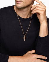 Chevron Cross Pendant in 18K Rose Gold with Cognac Diamonds, 33mm